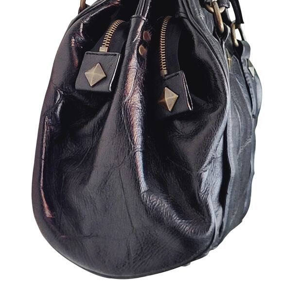 Vintage Betsy Johnson Chains Studs Croc Print Leather Multi-Sectional Punk Bag - Picture 8 of 16